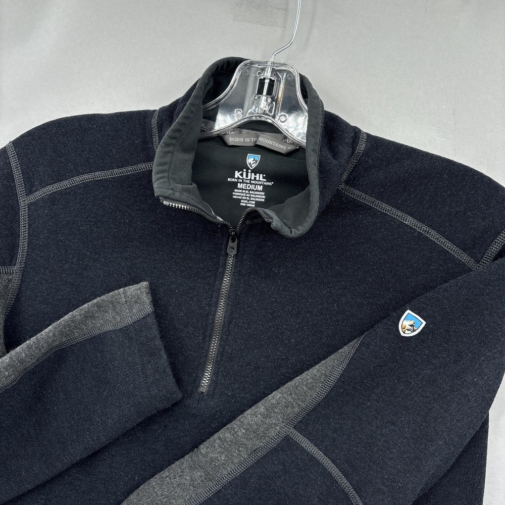 Kuhl‎ Sweater Mens Medium Black Gray Quarter Zip Pullover Hiking 1/4 Zip Revel